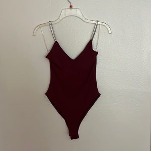 Maroon CZ straps bodysuit